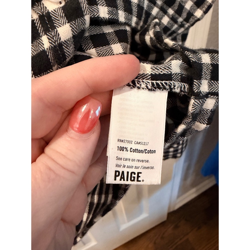 Paige Button Down Shirt Black White Gingham Cotton Plaid Long Sleeve Blouse M - Picture 4 of 5